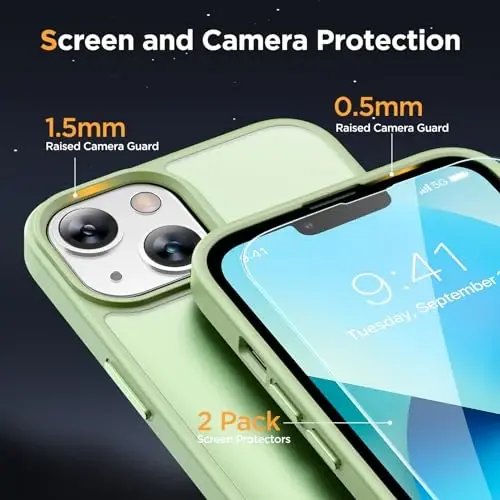 Miracase Magnetic for iPhone 13 Case 6.1 inch (MagSafe bilan mos) (2X ekran himoyachilari bilan) Harbiy darajadagi himoya, barmoq izlariga qarshi yarim shaffof mat telefon qopqog'i, och yashil - 5