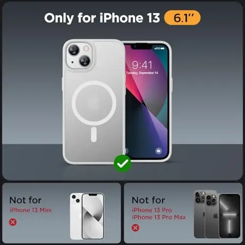 Miracase Magnetic for iPhone 13 Case 6.1 inch (MagSafe bilan mos) (2X ekran himoyachilari bilan) Harbiy darajadagi himoya, barmoq izlariga qarshi yarim shaffof mat telefon qopqog'i, oq - MIRACASE (1)