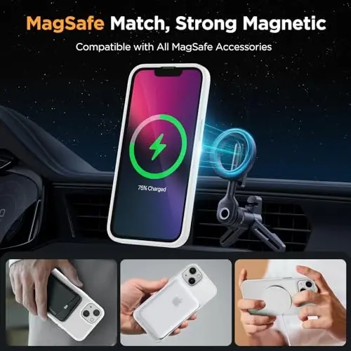 Miracase Magnetic for iPhone 13 Case 6.1 inch (MagSafe bilan mos) (2X ekran himoyachilari bilan) Harbiy darajadagi himoya, barmoq izlariga qarshi yarim shaffof mat telefon qopqog'i, oq - 3