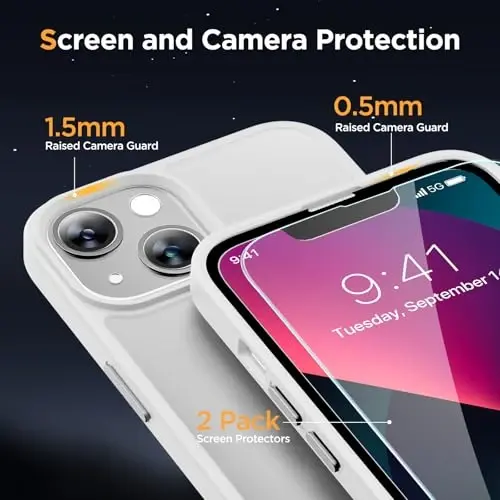Miracase Magnetic for iPhone 13 Case 6.1 inch (MagSafe bilan mos) (2X ekran himoyachilari bilan) Harbiy darajadagi himoya, barmoq izlariga qarshi yarim shaffof mat telefon qopqog'i, oq - 5