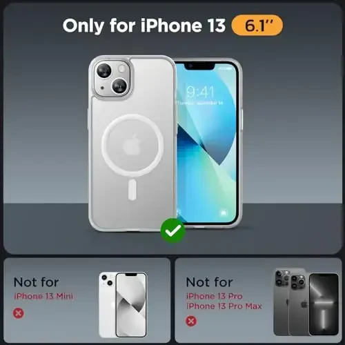 Miracase Magnetic for iPhone 13 Case 6.1 inch (MagSafe bilan mos) (2X ekran himoyachilari bilan) Harbiy darajadagi himoya, barmoq izlariga qarshi yarim shaffof matli telefon qopqog'i, sovuq tiniq - 2