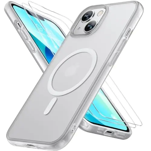 Miracase Magnetic for iPhone 13 Case 6.1 inch (MagSafe bilan mos) (2X ekran himoyachilari bilan) Harbiy darajadagi himoya, barmoq izlariga qarshi yarim shaffof matli telefon qopqog'i, sovuq tiniq 