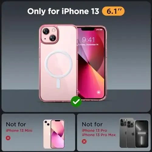 Miracase Magnetic for iPhone 13 Case 6.1 inch (MagSafe bilan mos) (2X ekran himoyachilari bilan) Harbiy darajadagi himoya, barmoq izlariga qarshi yarim shaffof matli telefon qopqog'i, yaltiroq pushti - 2