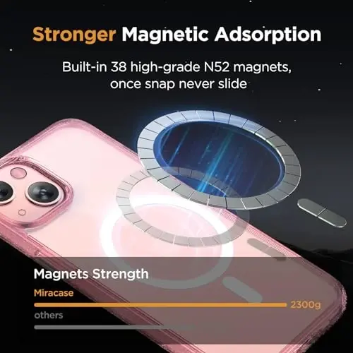 Miracase Magnetic for iPhone 13 Case 6.1 inch (MagSafe bilan mos) (2X ekran himoyachilari bilan) Harbiy darajadagi himoya, barmoq izlariga qarshi yarim shaffof matli telefon qopqog'i, yaltiroq pushti - 4