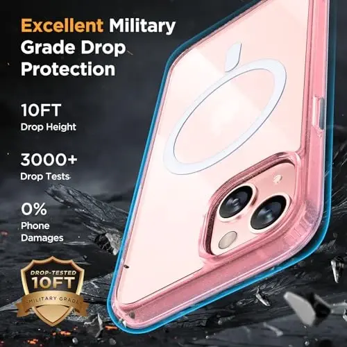 Miracase Magnetic for iPhone 13 Case 6.1 inch (MagSafe bilan mos) (2X ekran himoyachilari bilan) Harbiy darajadagi himoya, barmoq izlariga qarshi yarim shaffof matli telefon qopqog'i, yaltiroq pushti - 6