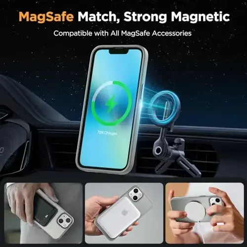 Miracase Magnetic for iPhone 13 Case 6.1 inch (MagSafe bilan mos) (2X ekran himoyachilari bilan) Harbiy darajadagi himoya, barmoq izlariga qarshi yarim shaffof matli telefon qutisi qopqog'i, kulrang - 3
