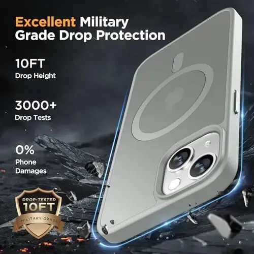 Miracase Magnetic for iPhone 13 Case 6.1 inch (MagSafe bilan mos) (2X ekran himoyachilari bilan) Harbiy darajadagi himoya, barmoq izlariga qarshi yarim shaffof matli telefon qutisi qopqog'i, kulrang - 6