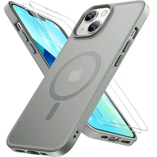 Miracase Magnetic for iPhone 13 Case 6.1 inch (MagSafe bilan mos) (2X ekran himoyachilari bilan) Harbiy darajadagi himoya, barmoq izlariga qarshi yarim shaffof matli telefon qutisi qopqog'i, kulrang 