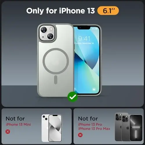 Miracase Magnetic for iPhone 13 Case 6.1 inch (MagSafe bilan mos) (2X ekran himoyachilari bilan) Harbiy darajadagi himoya, barmoq izlariga qarshi yarim shaffof matli telefon qutisi qopqog'i, kulrang - 2
