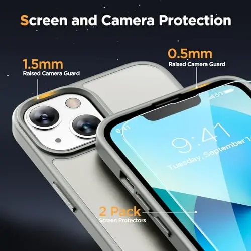 Miracase Magnetic for iPhone 13 Case 6.1 inch (MagSafe bilan mos) (2X ekran himoyachilari bilan) Harbiy darajadagi himoya, barmoq izlariga qarshi yarim shaffof matli telefon qutisi qopqog'i, kulrang - 5