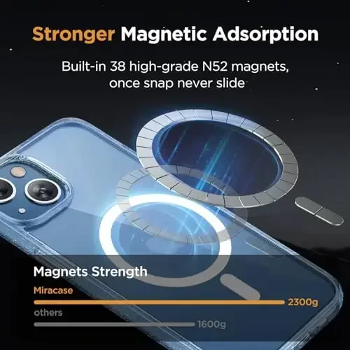 Miracase Magnetic for iPhone 13 Case 6.1 inch (MagSafe bilan mos) (2X ekran himoyachilari bilan) Harbiy darajadagi himoya, barmoq izlariga qarshi yarim shaffof matli telefon qutisi qopqog'i, yaltiroq tiniq - 4