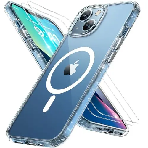 Miracase Magnetic for iPhone 13 Case 6.1 inch (MagSafe bilan mos) (2X ekran himoyachilari bilan) Harbiy darajadagi himoya, barmoq izlariga qarshi yarim shaffof matli telefon qutisi qopqog'i, yaltiroq tiniq 