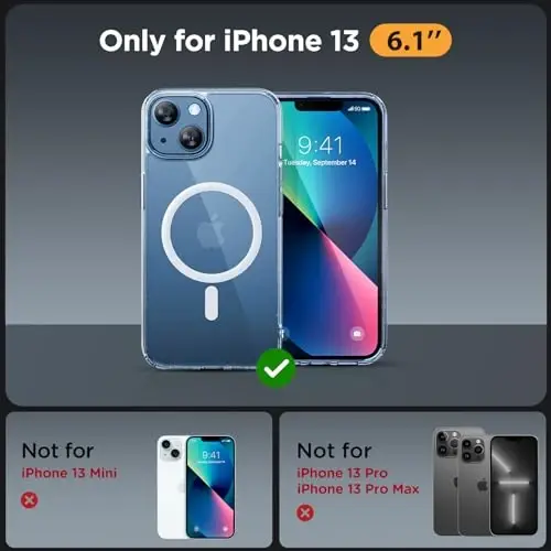 Miracase Magnetic for iPhone 13 Case 6.1 inch (MagSafe bilan mos) (2X ekran himoyachilari bilan) Harbiy darajadagi himoya, barmoq izlariga qarshi yarim shaffof matli telefon qutisi qopqog'i, yaltiroq tiniq - 2