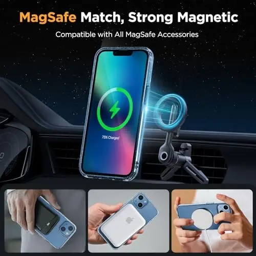 Miracase Magnetic for iPhone 13 Case 6.1 inch (MagSafe bilan mos) (2X ekran himoyachilari bilan) Harbiy darajadagi himoya, barmoq izlariga qarshi yarim shaffof matli telefon qutisi qopqog'i, yaltiroq tiniq - 3