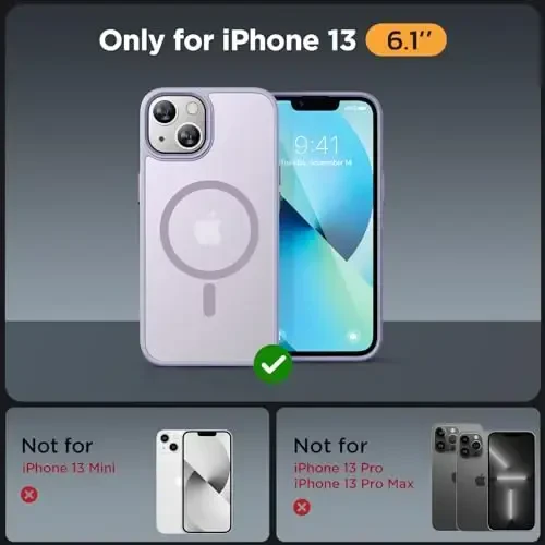 Miracase Magnetic for iPhone 13 Case 6.1 inch (MagSafe bilan mos) (2X ekran himoyachisi bilan) Harbiy darajadagi himoya, barmoq izlariga qarshi yarim shaffof matli telefon qopqog'i, och binafsha - 2