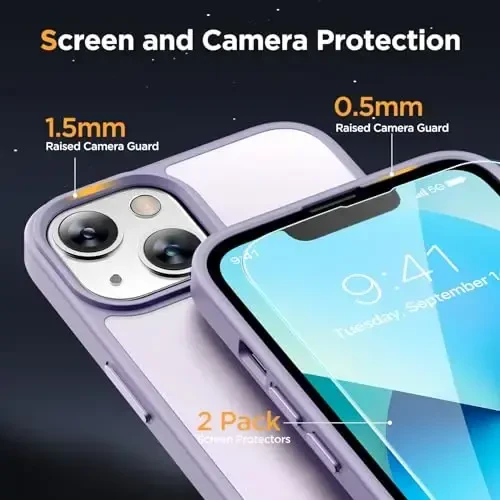 Miracase Magnetic for iPhone 13 Case 6.1 inch (MagSafe bilan mos) (2X ekran himoyachisi bilan) Harbiy darajadagi himoya, barmoq izlariga qarshi yarim shaffof matli telefon qopqog'i, och binafsha - 5