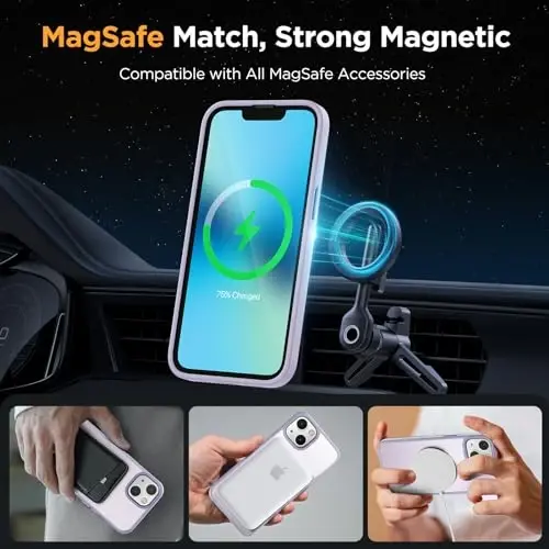 Miracase Magnetic for iPhone 13 Case 6.1 inch (MagSafe bilan mos) (2X ekran himoyachisi bilan) Harbiy darajadagi himoya, barmoq izlariga qarshi yarim shaffof matli telefon qopqog'i, och binafsha - 3