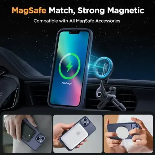 Miracase Magnetic for iPhone 13 Case 6.1 inch (MagSafe bilan mos) (2X ekran himoyachisi bilan) Harbiy darajadagi himoya, barmoq izlariga qarshi yarim shaffof matli telefon qopqog'i, to'q ko'k - 3