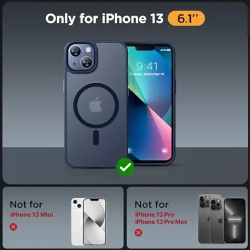 Miracase Magnetic for iPhone 13 Case 6.1 inch (MagSafe bilan mos) (2X ekran himoyachisi bilan) Harbiy darajadagi himoya, barmoq izlariga qarshi yarim shaffof matli telefon qopqog'i, to'q ko'k - 2
