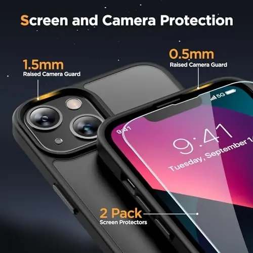 Miracase Magnetic for iPhone 13 Case 6.1 inch (MagSafe bilan mos) (2X ekran himoyachisi bilan) Harbiy darajadagi himoya, barmoq izlariga qarshi yarim shaffof matli telefon qutisi, qora - 5