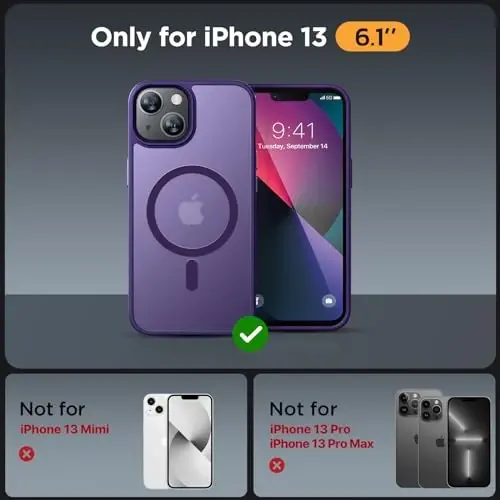 Miracase Magnetic for iPhone 13 Case 6.1 inch (MagSafe bilan mos keladi) (2X Ekran himoyachilari bilan) Harbiy darajadagi himoya, barmoq izlariga qarshi yarim shaffof mat telefon qopqog'i, to'q binafsha - MIRACASE (1)
