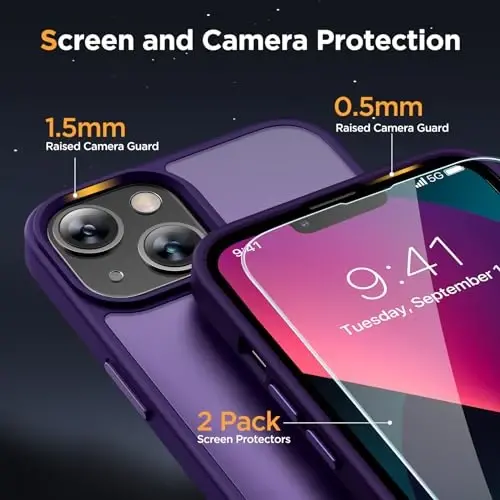 Miracase Magnetic for iPhone 13 Case 6.1 inch (MagSafe bilan mos keladi) (2X Ekran himoyachilari bilan) Harbiy darajadagi himoya, barmoq izlariga qarshi yarim shaffof mat telefon qopqog'i, to'q binafsha - 5