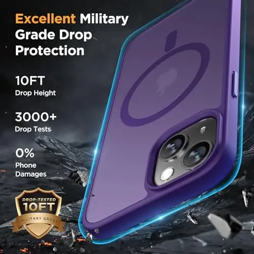 Miracase Magnetic for iPhone 13 Case 6.1 inch (MagSafe bilan mos keladi) (2X Ekran himoyachilari bilan) Harbiy darajadagi himoya, barmoq izlariga qarshi yarim shaffof mat telefon qopqog'i, to'q binafsha - 6