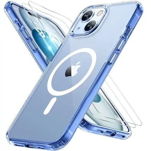 Miracase Magnetic for iPhone 13 Case 6.1 inch (MagSafe bilan mos)（2X ekran himoyachilari bilan） Harbiy darajadagi himoya, barmoq izlariga qarshi yarim shaffof matli telefon qutisi qopqog'i, toza ko'k 