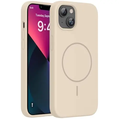 Miracase Magnetic for iPhone 13 Case, [Soft Anti-Scratch Microfiber Lining], Compatible with MagSafe, Liquid Silicone Case Shockproof Drop Protection Phone Case for 13, Sand 