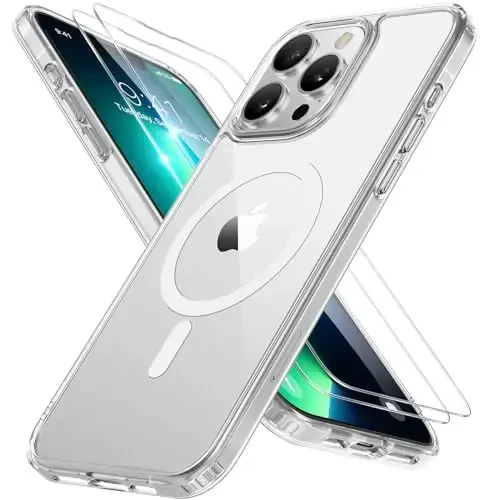 Miracase Magnetic for iPhone 13 Pro Case 6.1 inch (Compatible with MagSafe)（with 2X Screen Protectors） Military-Grade Protection, Anti-Fingerprint Translucent Matte Phone Case Cover, Clear - 1