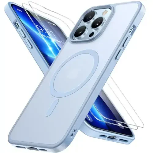 Miracase Magnetic for iPhone 13 Pro Case 6.1 inch (Compatible with MagSafe)(with 2X Screen Protectors) Military-Grade Protection, Anti-Fingerprint Translucent Matte Phone Case Cover, Light Blue - MIRACASE