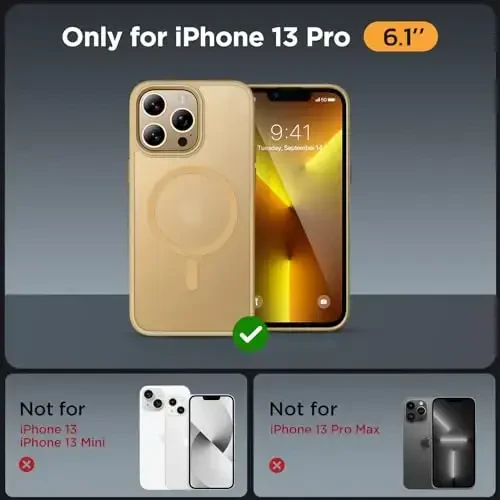 Miracase Magnetic for iPhone 13 Pro Case 6.1 inch (MagSafe bilan mos keladi) (2X ekran himoyachilari bilan) Harbiy darajadagi himoya, barmoq izlariga qarshi yarim shaffof matli telefon qopqog'i, och sariq - MIRACASE (1)