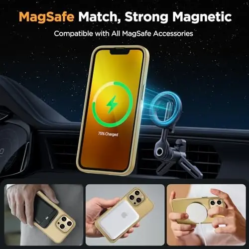 Miracase Magnetic for iPhone 13 Pro Case 6.1 inch (MagSafe bilan mos keladi) (2X ekran himoyachilari bilan) Harbiy darajadagi himoya, barmoq izlariga qarshi yarim shaffof matli telefon qopqog'i, och sariq - 3