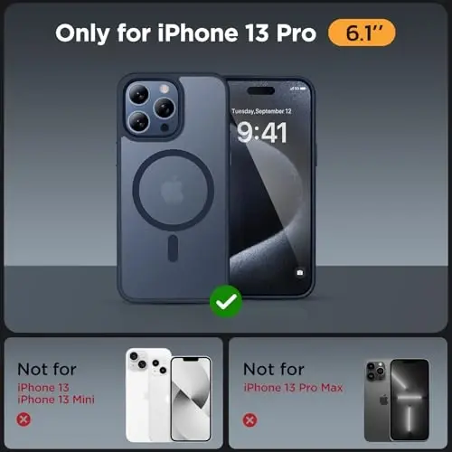 Miracase Magnetic for iPhone 13 Pro Case 6.1 inch (MagSafe bilan mos)（2X ekran himoyachilari bilan） Harbiy darajadagi himoya, barmoq izlariga qarshi yarim shaffof matli telefon qopqog'i, to'q ko'k - MIRACASE (1)