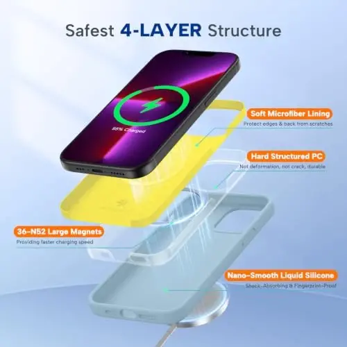 Miracase Magnetic for iPhone 13 Pro Case, [Soft Anti-Scratch Microfiber Lining], Compatible with MagSafe, Liquid Silicone Shockproof Drop Protection Phone Case for 13 Pro, Clove Purple - 3