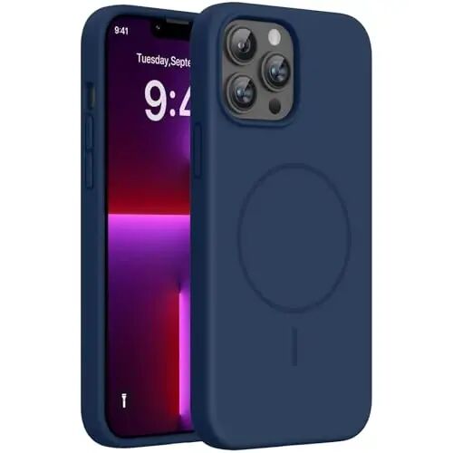 Miracase Magnetic for iPhone 13 Pro Case, [Soft Anti-Scratch Microfiber Lining], Compatible with MagSafe, Liquid Silicone Shockproof Drop Protection Phone Case for 13 Pro, Dark Blue - MIRACASE