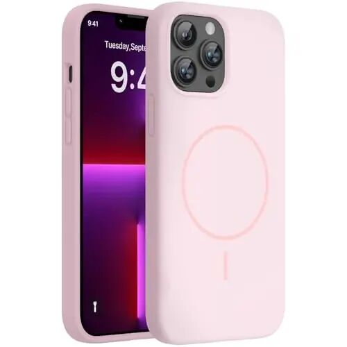 Miracase Magnetic for iPhone 13 Pro Case, [Soft Anti-Scratch Microfiber Lining], Compatible with MagSafe, Liquid Silicone Shockproof Drop Protection Phone Case for 13 Pro, Sand Pink - MIRACASE