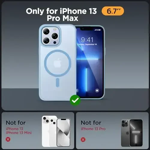 Miracase Magnetic for iPhone 13 Pro Max Case 6.7 inch (Compatible with MagSafe)（with 2X Screen Protectors） Military-Grade Protection, Anti-Fingerprint Translucent Matte Phone Case Cover, Light Blue - MIRACASE (1)