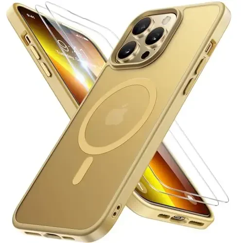 Miracase Magnetic for iPhone 13 Pro Max Case 6.7 inch (Compatible with MagSafe)（with 2X Screen Protectors） Military-Grade Protection, Anti-Fingerprint Translucent Matte Phone Case Cover, Light Yellow - 1