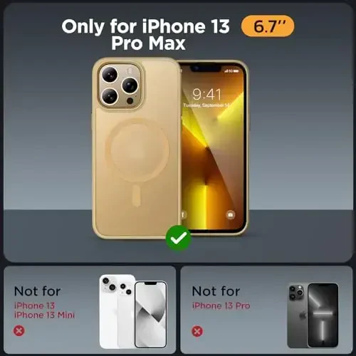 Miracase Magnetic for iPhone 13 Pro Max Case 6.7 inch (MagSafe bilan mos) (2X ekran himoyachilari bilan) Harbiy darajadagi himoya, barmoq izlariga qarshi yarim shaffof mat telefon qopqog'i, och sariq - MIRACASE (1)