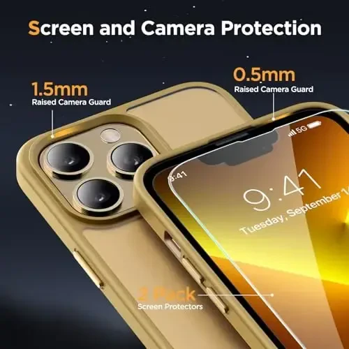 Miracase Magnetic for iPhone 13 Pro Max Case 6.7 inch (MagSafe bilan mos) (2X ekran himoyachilari bilan) Harbiy darajadagi himoya, barmoq izlariga qarshi yarim shaffof mat telefon qopqog'i, och sariq - 6
