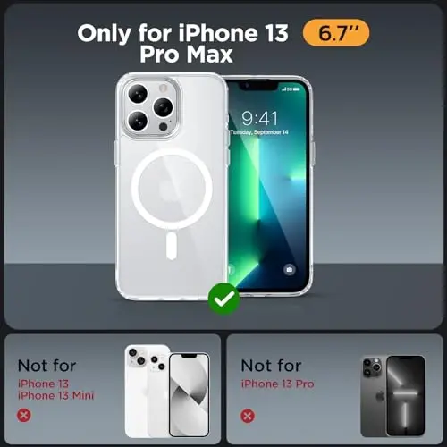 Miracase Magnetic for iPhone 13 Pro Max Case 6.7 inch (MagSafe bilan mos) (2X ekran himoyachilari bilan) Harbiy darajadagi himoya, barmoq izlariga qarshi yarim shaffof matli telefon qutisi qopqog'i, tiniq - 2