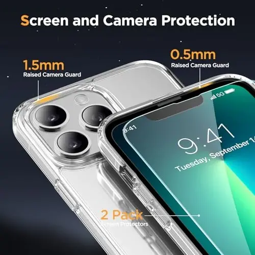 Miracase Magnetic for iPhone 13 Pro Max Case 6.7 inch (MagSafe bilan mos) (2X ekran himoyachilari bilan) Harbiy darajadagi himoya, barmoq izlariga qarshi yarim shaffof matli telefon qutisi qopqog'i, tiniq - 6