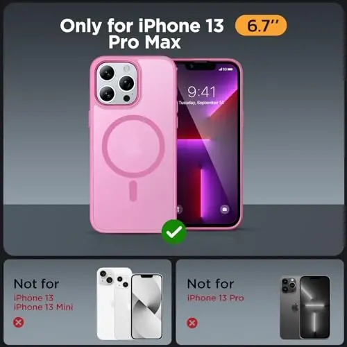 Miracase Magnetic for iPhone 13 Pro Max Case 6.7 inch (MagSafe bilan mos) (2X ekran himoyachisi bilan) Harbiy darajadagi himoya, barmoq izlariga qarshi yarim shaffof mat telefon qopqog'i, Mes Pink - MIRACASE (1)