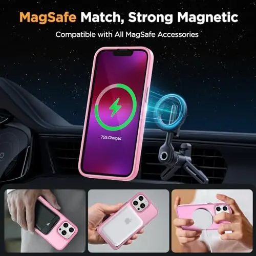 Miracase Magnetic for iPhone 13 Pro Max Case 6.7 inch (MagSafe bilan mos) (2X ekran himoyachisi bilan) Harbiy darajadagi himoya, barmoq izlariga qarshi yarim shaffof mat telefon qopqog'i, Mes Pink - 3