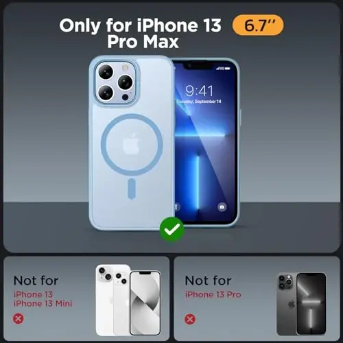 Miracase Magnetic for iPhone 13 Pro Max Case 6.7 inch (MagSafe bilan mos) (2X ekran himoyachisi bilan) Harbiy darajadagi himoya, barmoq izlariga qarshi yarim shaffof matli telefon qopqog'i, och ko'k - 2