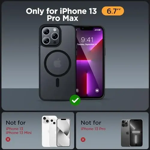 Miracase Magnetic for iPhone 13 Pro Max Case 6.7 inch (MagSafe bilan mos keladi) (2X ekran himoyachilari bilan) Harbiy darajadagi himoya, barmoq izlariga qarshi yarim shaffof matli telefon qopqog'i, qora - 2