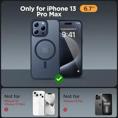 Miracase Magnetic for iPhone 13 Pro Max Case 6.7 inch (MagSafe bilan mos keladi) (2X ekran himoyachisi bilan) Harbiy darajadagi himoya, barmoq izlariga qarshi yarim shaffof matli telefon qopqog'i, to'q ko'k - MIRACASE (1)