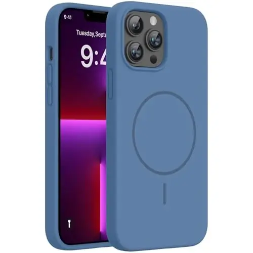 Miracase Magnetic for iPhone 13 Pro Max Case, [Soft Anti-Scratch Microfiber Lining], Compatible with MagSafe, Liquid Silicone Shockproof Drop Protection Phone Case for 13 Pro Max, Glass Blue - 1