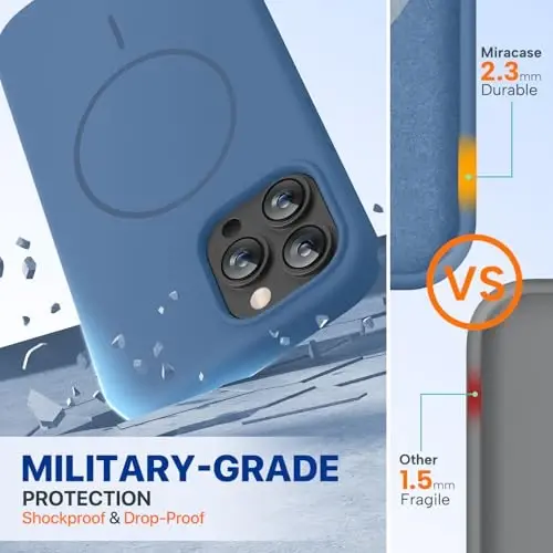 Miracase Magnetic for iPhone 13 Pro Max Case, [Soft Anti-Scratch Microfiber Lining], Compatible with MagSafe, Liquid Silicone Shockproof Drop Protection Phone Case for 13 Pro Max, Glass Blue - 3